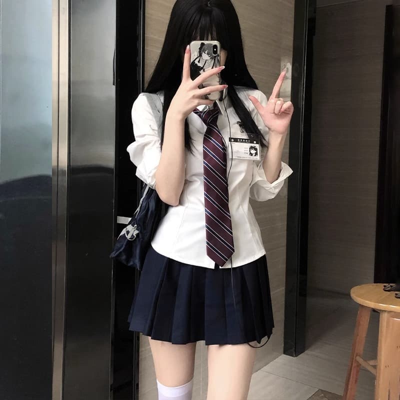 Waisted jk uniform shirt for women pure lust hot girl long-sleeved college style gray white shirt slim fit top