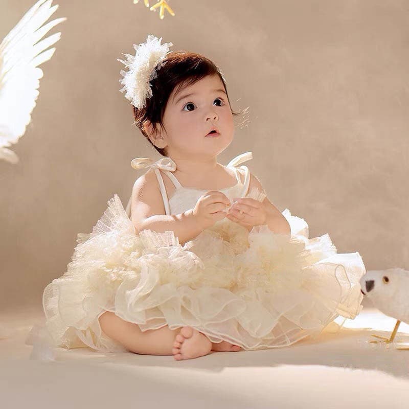 Girls' Camisole First Birthday Tutu Dress 2026 Spring New Simple Irregular Mesh Princess Dress Birthday Gown
