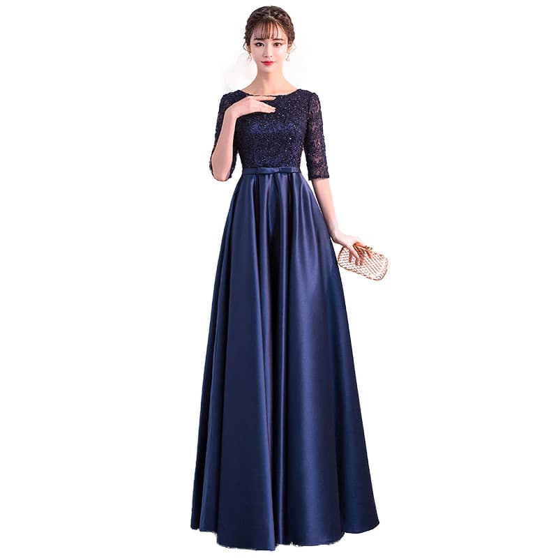 2026 New Banquet Evening Gown Elegant and Dignified Annual Host Dress Long Navy Blue Dress