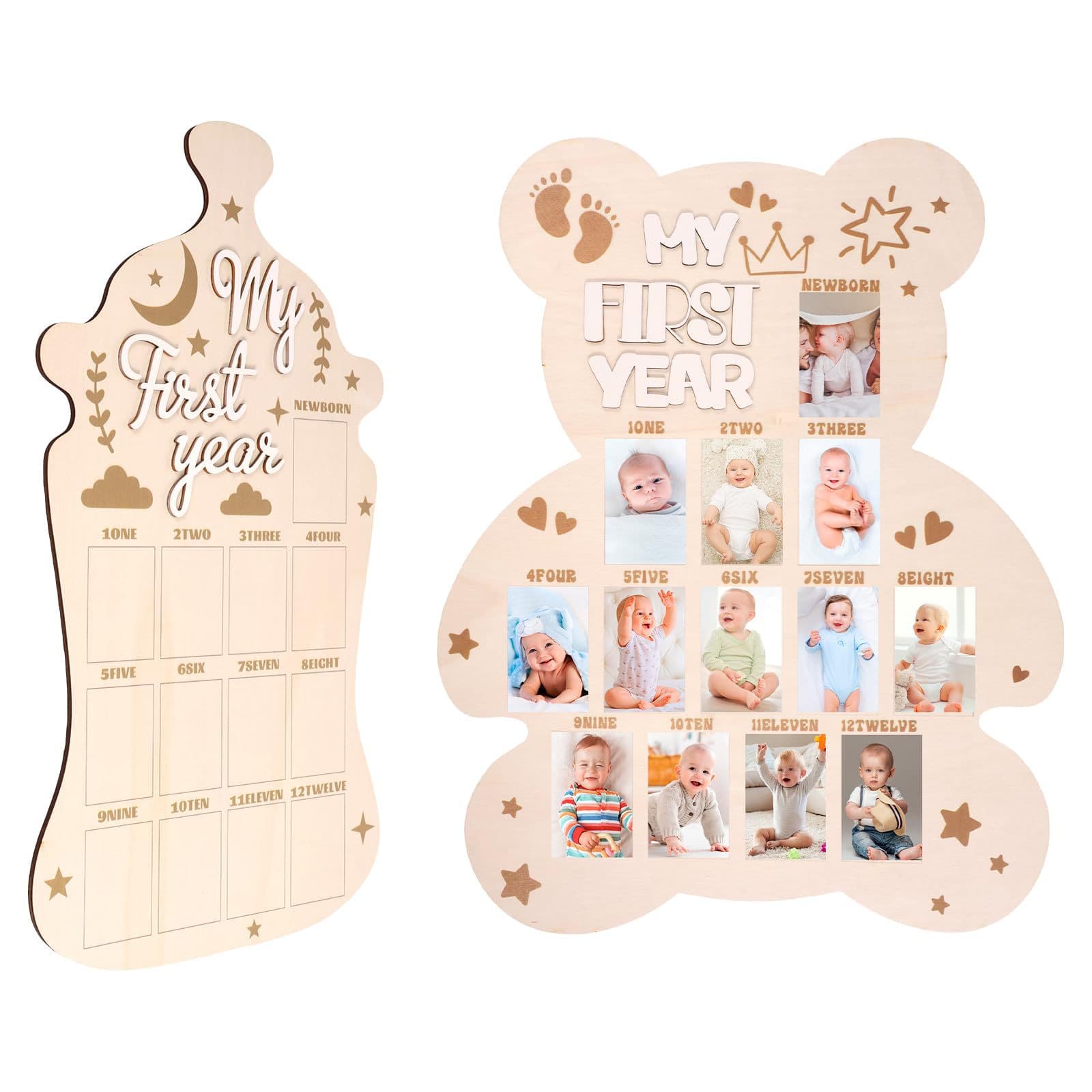 Bear Milestone Photo Frame Wooden Baby Picture Display Board Baby Shower Party Gift