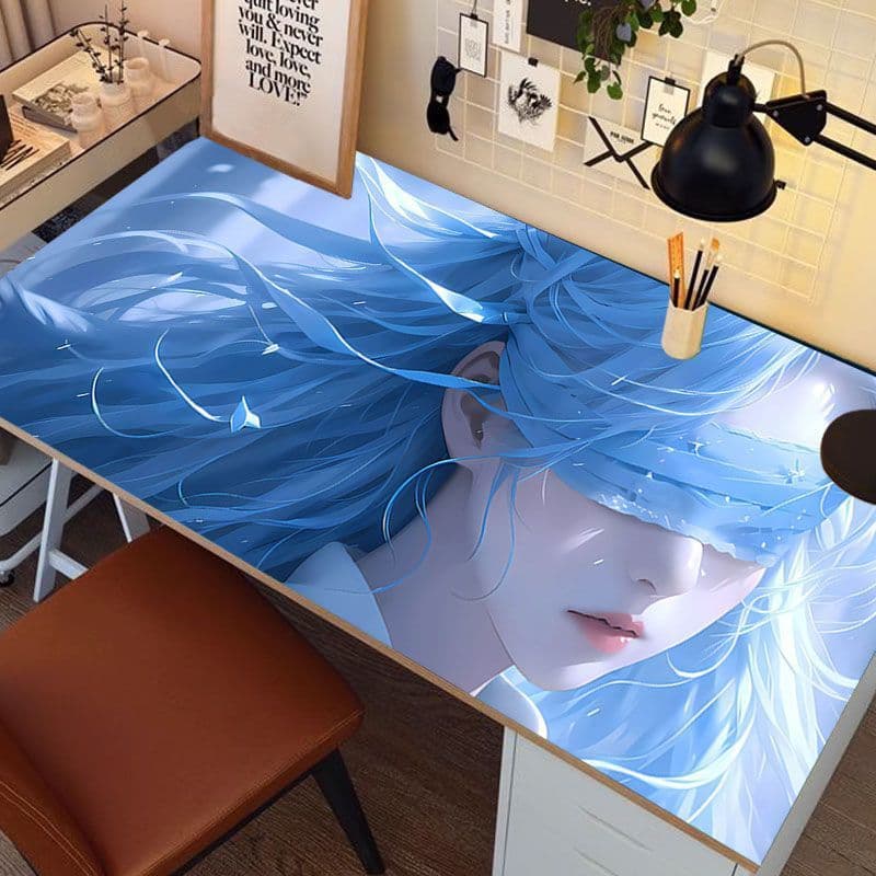 Blindfolded Girl Sakura Leather Desk Mat Cute and Beautiful Boys and Girls Office Desk Mat Wrist Guard Computer Keyboard Mat