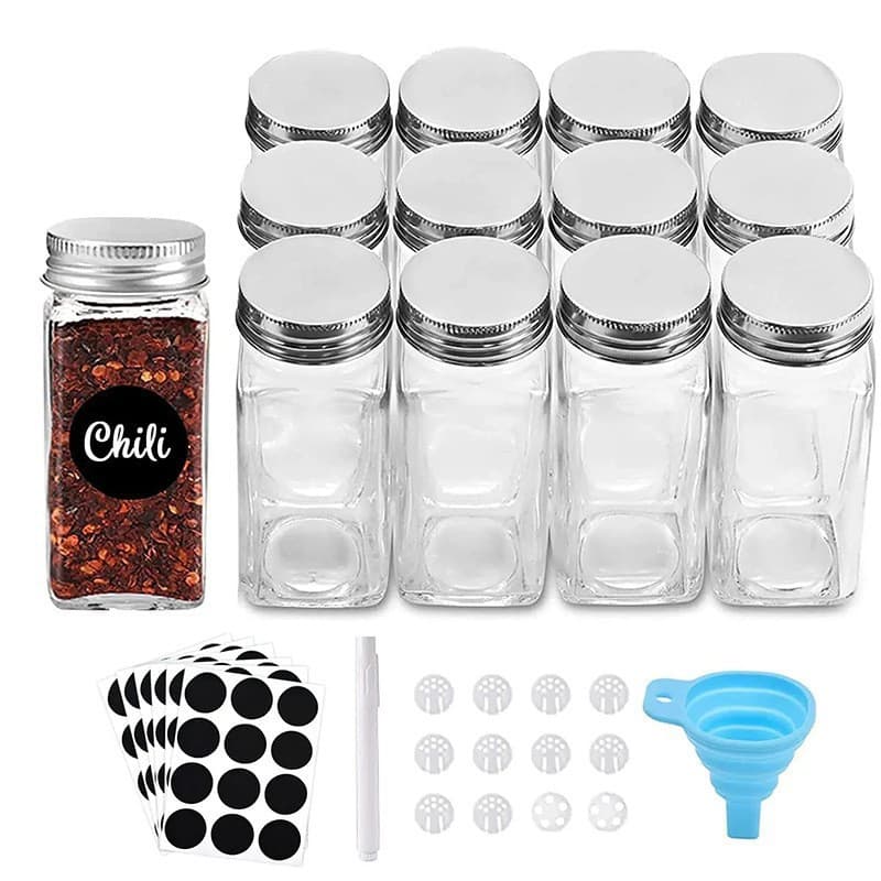 Cross-border square condiment bottle stainless steel lid spice storage box kitchen condiment jar Sichuan pepper sealed jar condiment