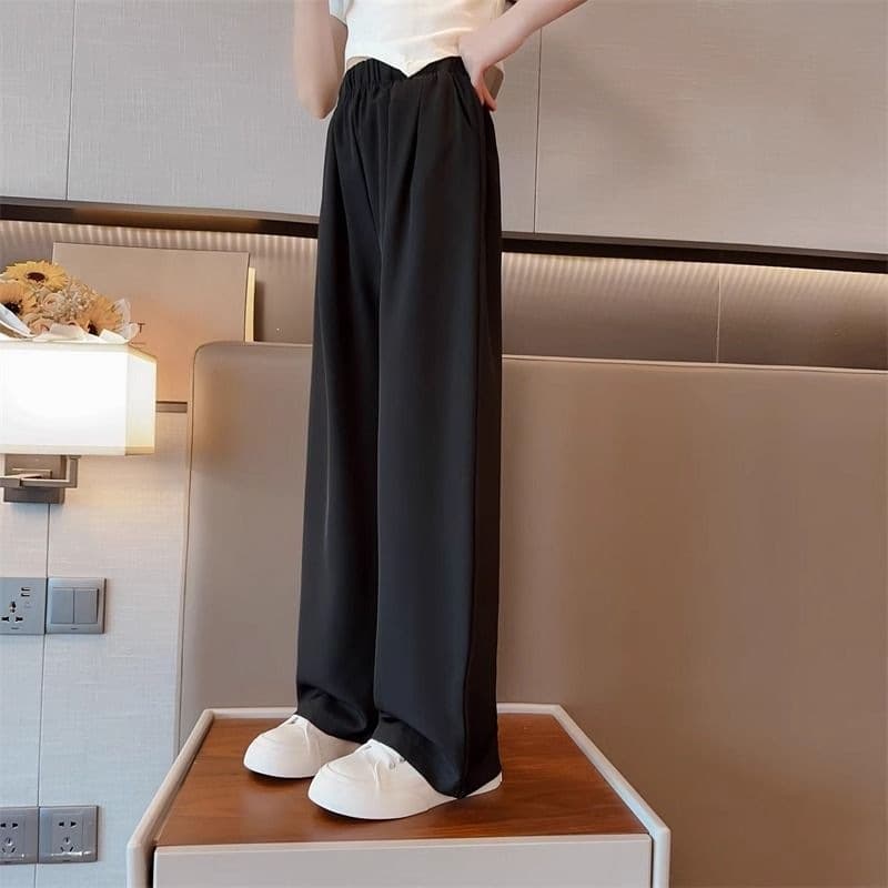 Girls' Pants Summer Thin Ice Silk New Suit Pants Children's Medium and Large Children's Summer Casual Long Pants Girls' Straight Pants