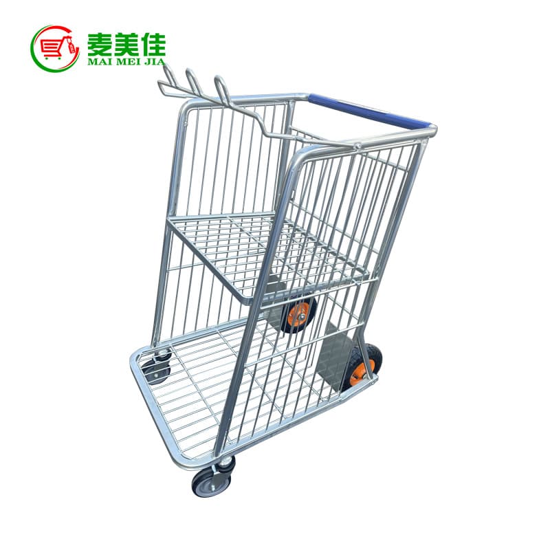 MJ-SDL Supply Metal Logistics Large Wheel Cart Galvanized Model Logistics Luggage Cart Double-Decker Luggage Hand Truck Direct Sales