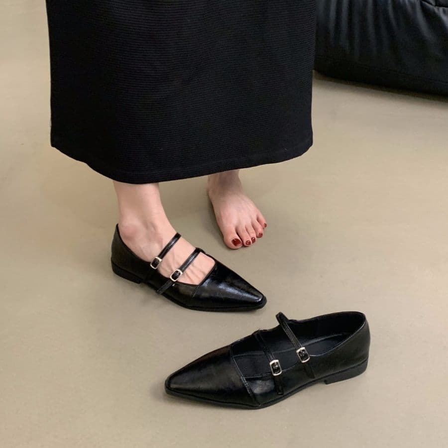 Pointed Toe Shallow Mouth Flats for Women Spring Autumn New Korean Style Leather Shoes British French Evening Flat Mary Jane Shoes