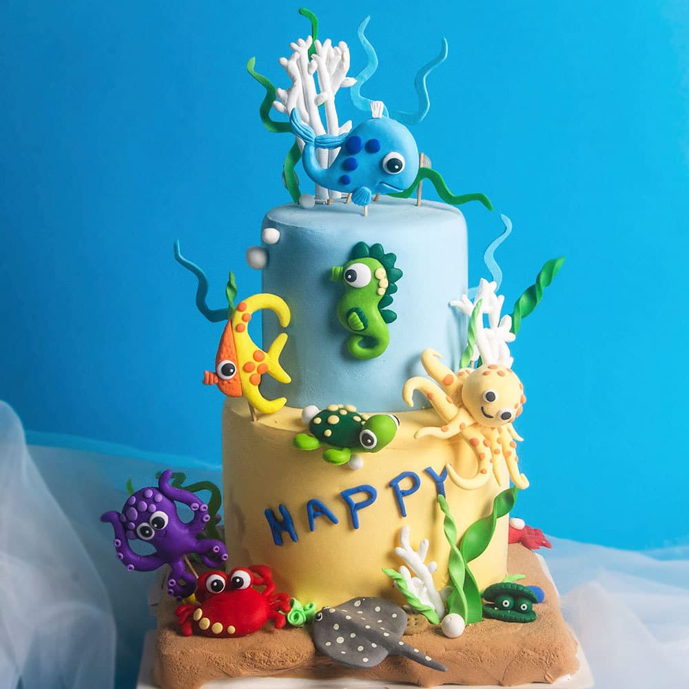 Ocean-themed cake decorations, children's birthday party decorations, polymer clay cake baking dessert plugins
