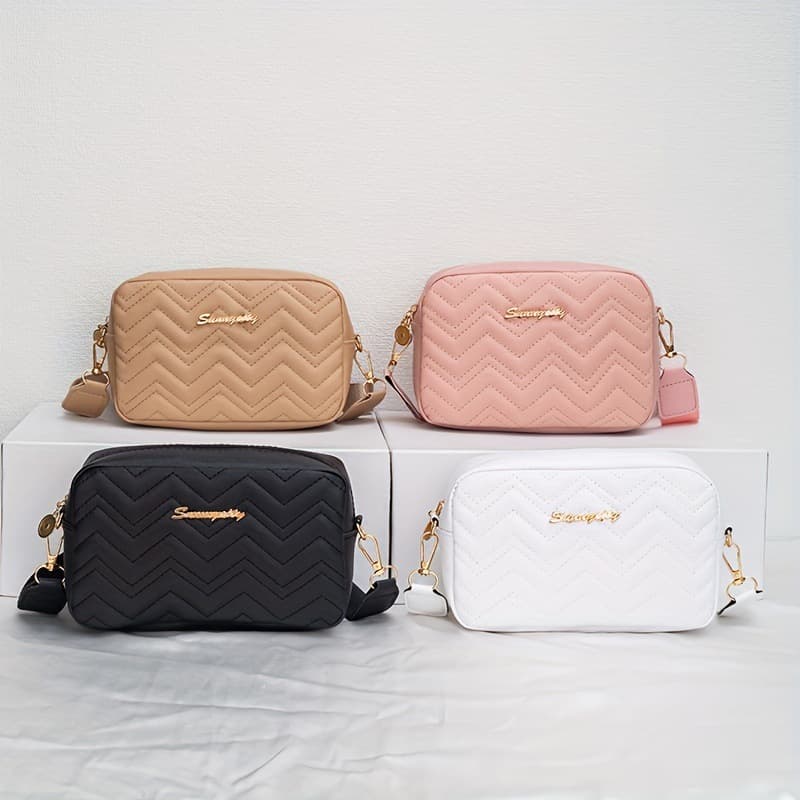 One piece drop shipping Embroidered wave pattern crossbody bag wide shoulder strap letter logo shoulder bag fashion simple casual small square