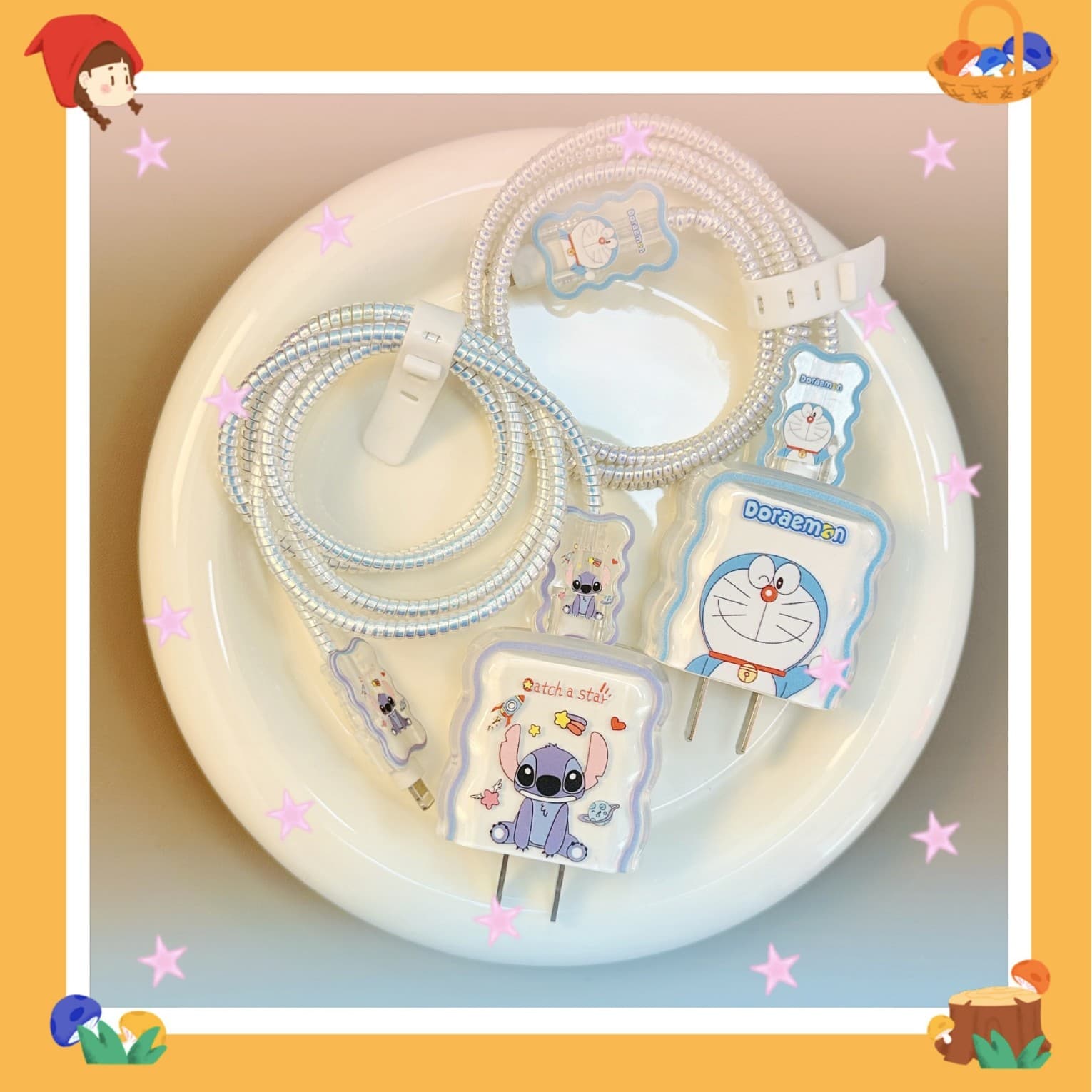 Doraemon compatible Apple 20W charger protective case, iPhone 16 data cable clamp to prevent breakage