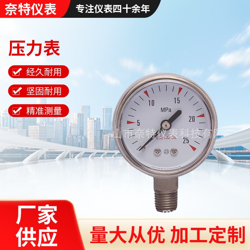 Full Stainless Steel 316L Material Pressure Gauge, Laboratory Gas Regulator Gauge, 25MPa High Pressure