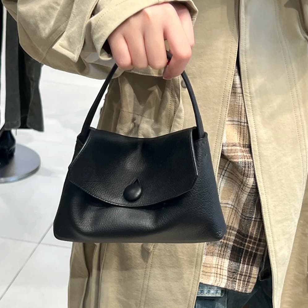 New TheR*w high version button handbag first layer cowhide mobile phone bag niche fashion exquisite handbag