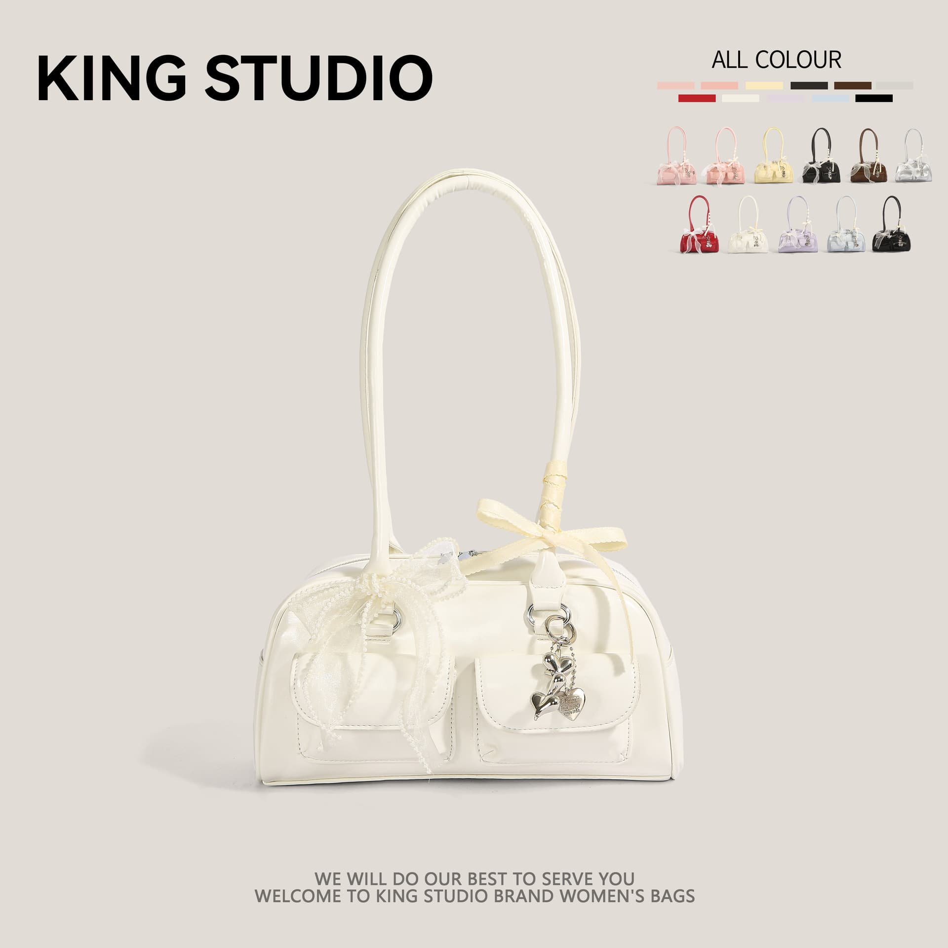 Yunjin Huh Yunjin Same Style Bowling Bag Korean Blogger Large Capacity Shoulder Underarm Bag Commuter Boston Women's Bag