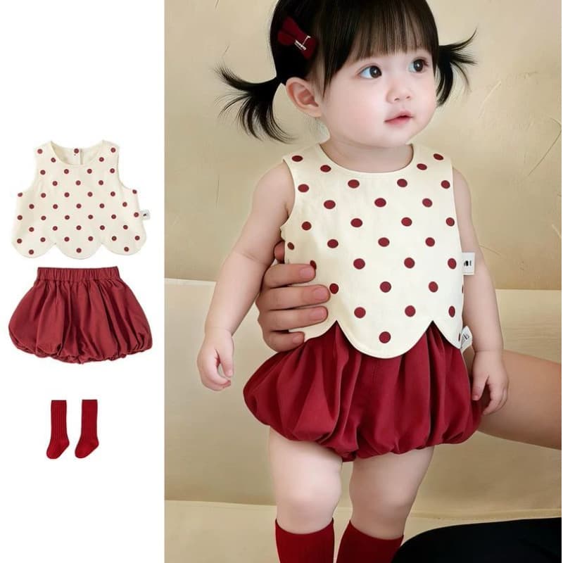 Baby girl summer suit polka-dot sleeveless vest top flower pants 2026 new girl two-piece set