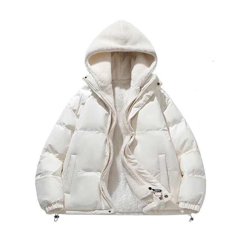 Men's Padded Coat Hooded Fake Two-Piece Winter Fleece Lined Jacket Men's Top Fleece Padded Jacket Couple Bread Padded Thick Cotton Coat