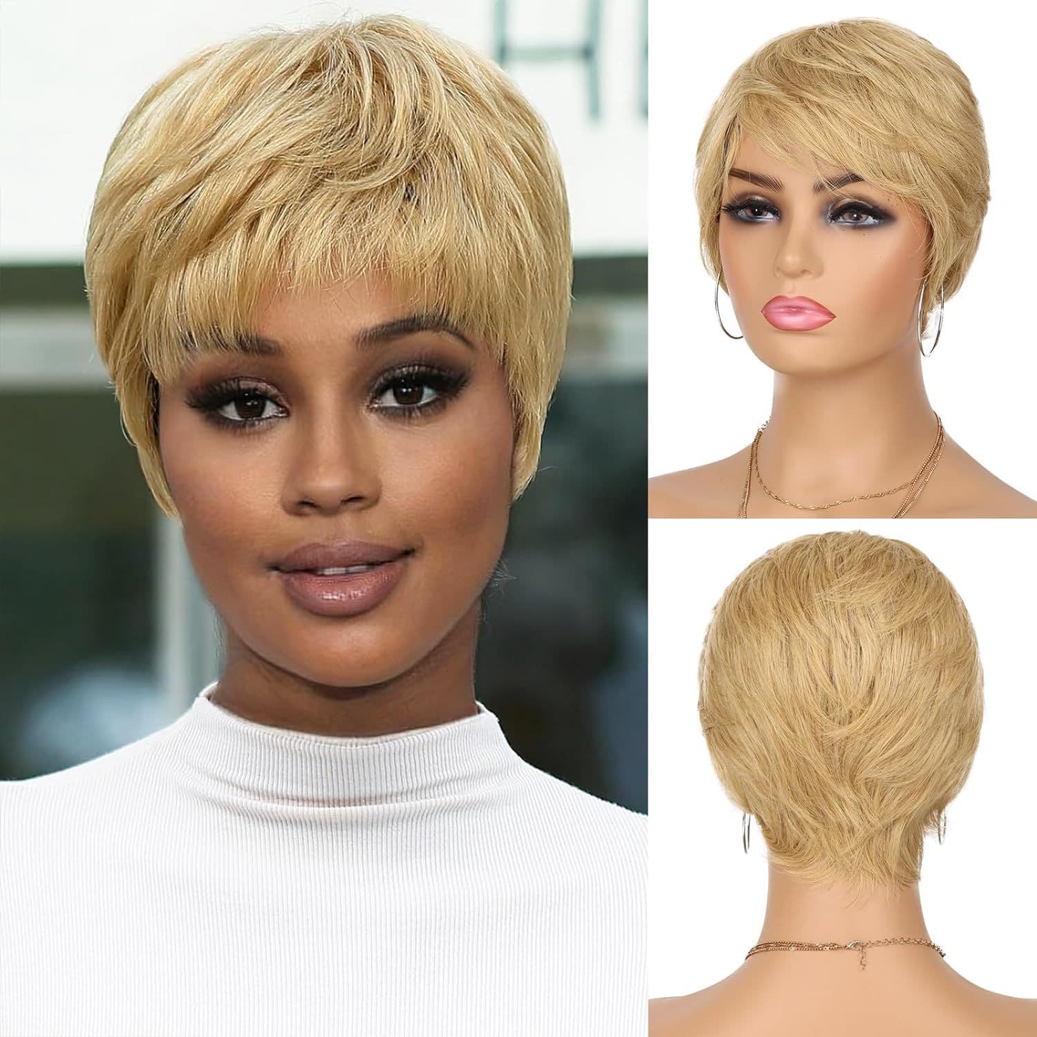 Women's Blonde Short Pixie Wig, Natural Straight Hair, Cross-border Export, Amazon Temu Bestseller, Bangs