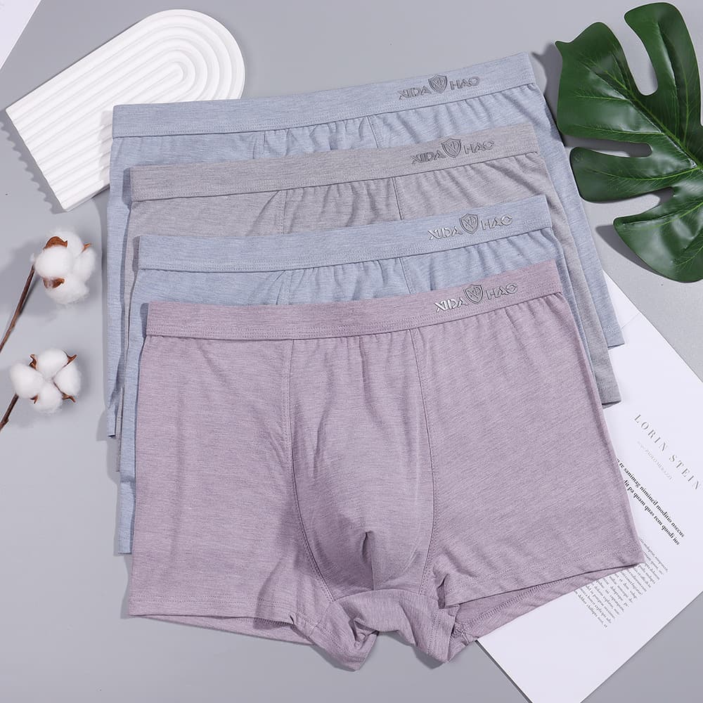 New Men's Underwear, Solid Color Cotton Yarn with U-shaped Pouch, Mid-rise Cotton Flat Front Boxer Briefs, Breathable Boxer Shorts Wholesale