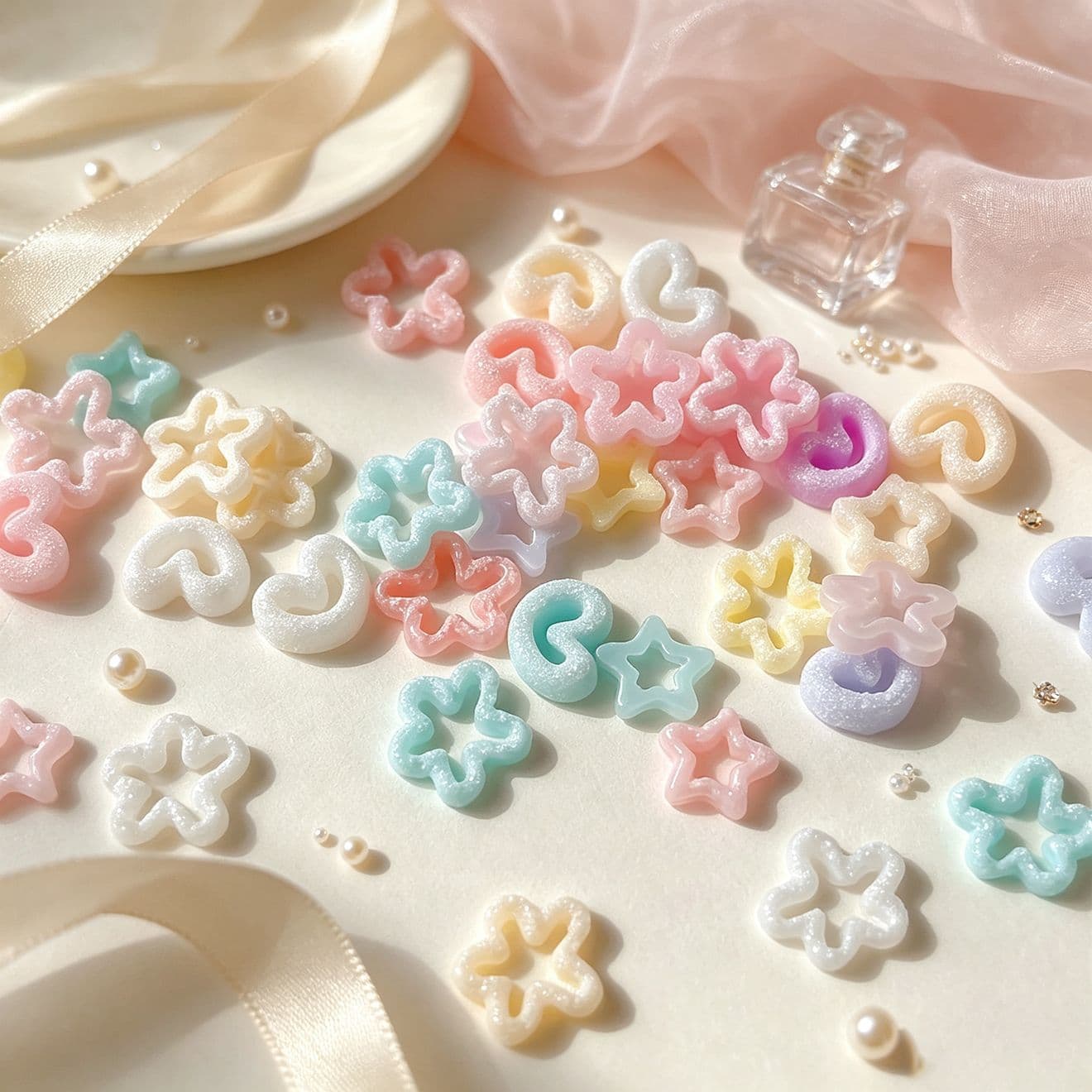 Macaron frosted hollow star love nail art resin jewelry dopamine sweet girl nail art DIY decorative accessories