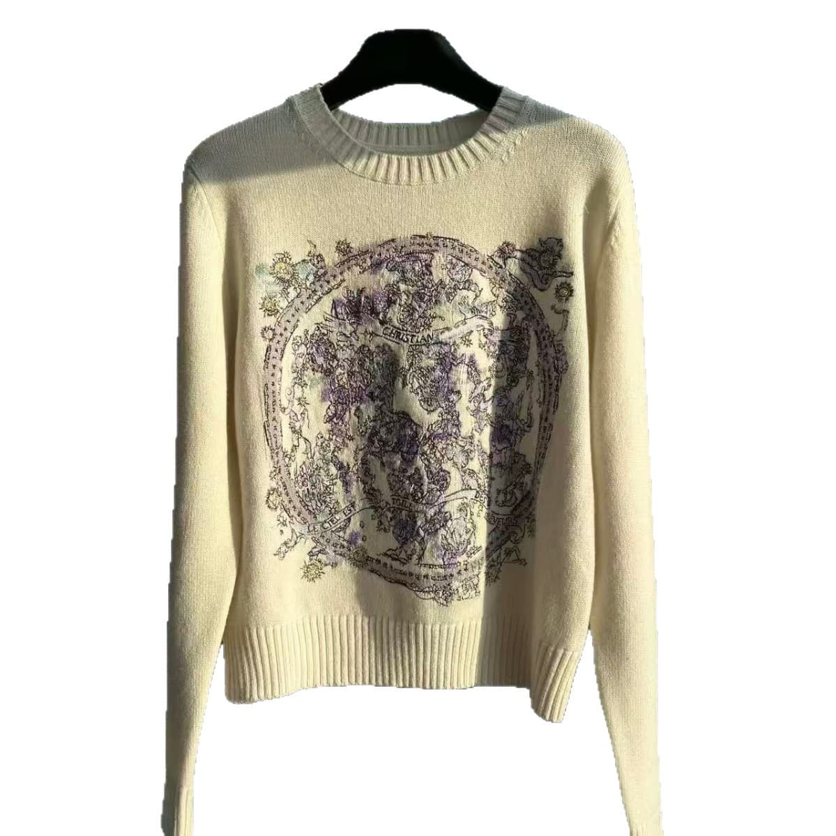 Nanyou Premium Fall/Winter New Knit Sweater Crew Neck Pullover Long-Sleeve Standalone Cashmere Map Constellation Embroidery Sweater Women