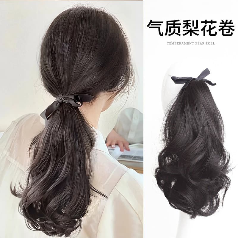 Pear Flower Ponytail Wig Women's Natural Hair Curly Hair Strap Short Ponytail Clip Can Tie Low Ponytail Braid