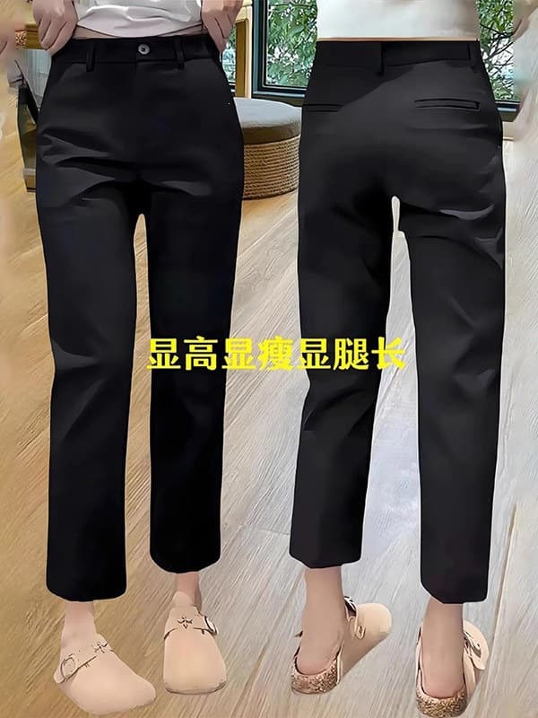 Black Straight Leg Trousers for Women, Flowing Fabric, Petite Cropped Pants, Spring/Summer New Arrival, Slimming Casual 9/10 Length Versatile Pants