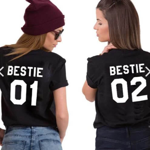 BESTIE 01 BESTIE 02 Printed Back English Letters European and American Street Style Short Sleeve T-Shirt