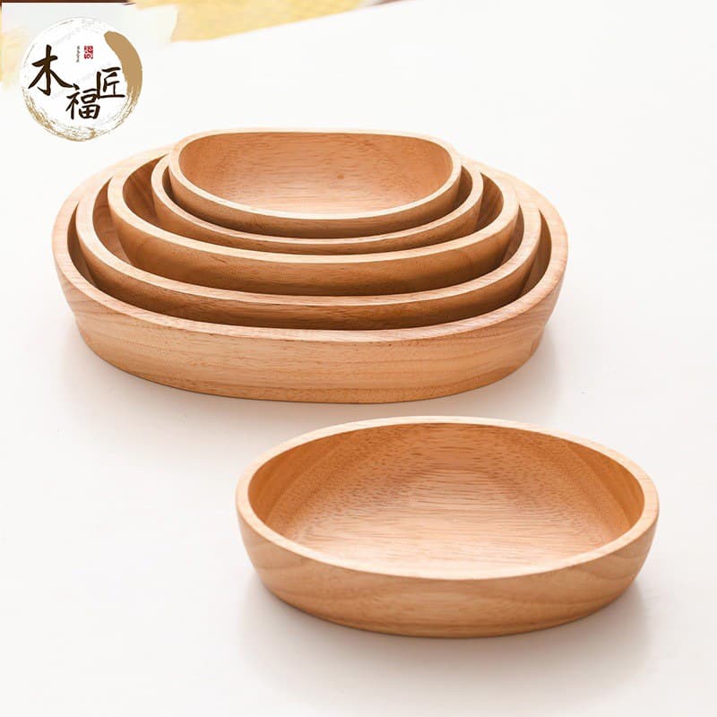 Rubber Wood Boat-Shaped Bowl Creative Salad Bowl Wooden Serving Dish Set with Multiple Sizes for Restaurant Snack Sushi Platter