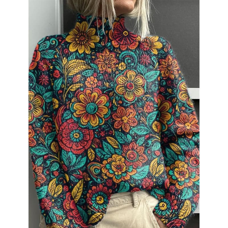 Lazy Style High Neck Digital Print Women's Sweater Autumn Winter Soft Solid Loose Inner Wear Comfortable Korean Style Women's Sweater