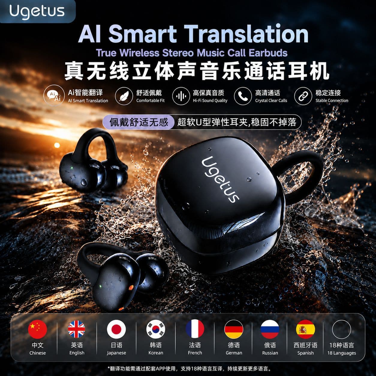 Cross-border AI translation new true wireless earphones, ear-clip type, painless for long-term wear, clip-on type, non-in-ear, mini high-quality