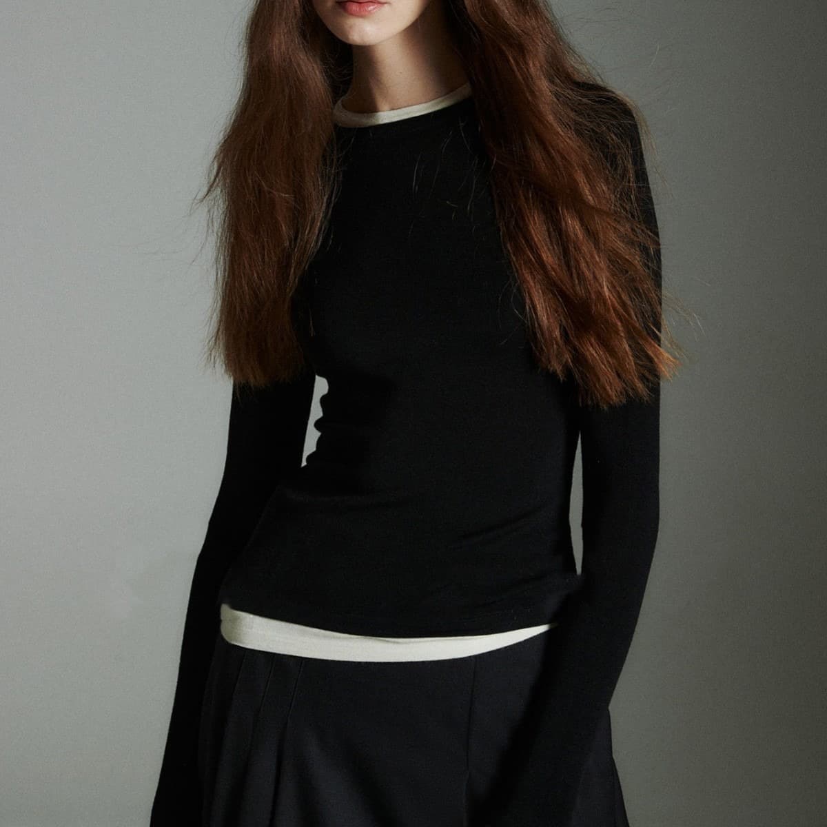 German BIELLA160s Gold Wool 120s Washable Contrast Color Women's Fake Two-Piece Multi-Collar Knit Base