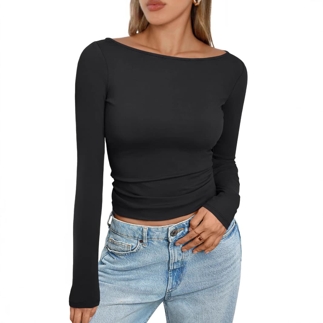 Innert Women's Design Sensibility Top Long Sleeve Sexy Milk Silk Base Layer T-Shirt Spandex Material Full Sleeve Holed Decoration
