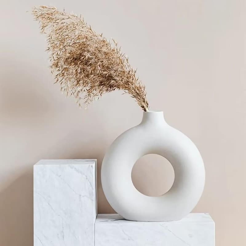 Nordic creative donut white ceramic vase decoration dining table living room wine cabinet entrance decoration flower arrangement flower arrangement