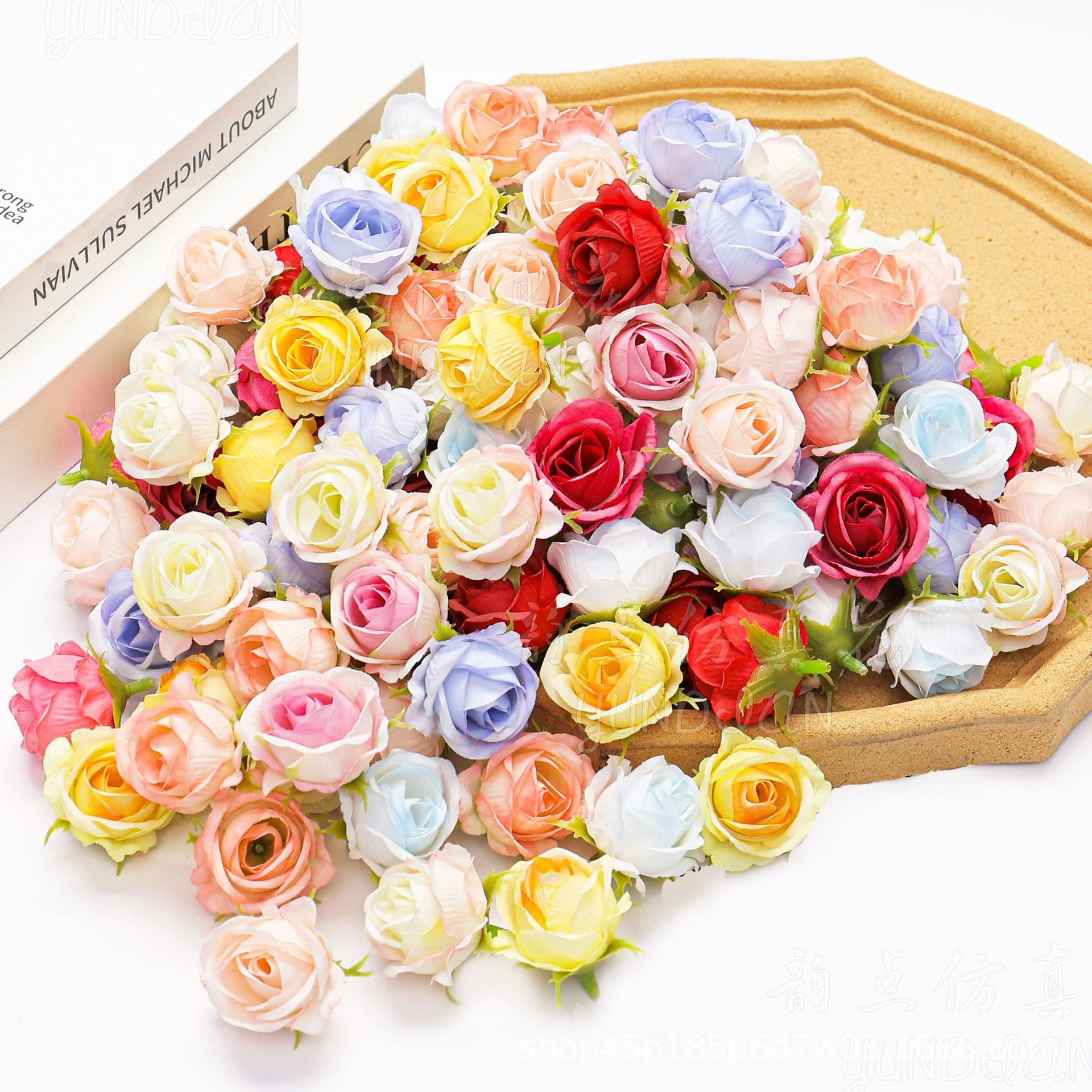 Artificial flowers, small rose heads, bouquets, wedding rose wreaths, handmade decorative materials, DIY hairpin accessories