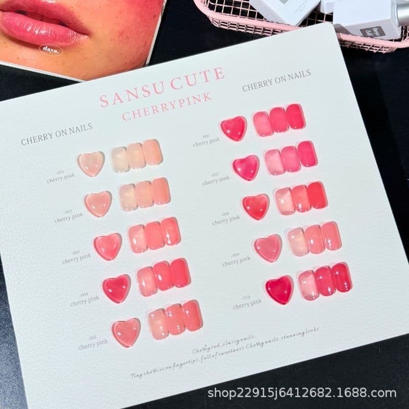 Sansui 10-color cherry pink nail polish set cherry pink translucent nude pink whitening ins nail polish