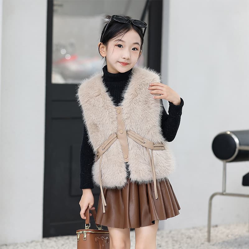 Girls' Faux Fur Vest Autumn Winter 2025 New Style Kids Quilted Thick Warm Sweater Vest for Children