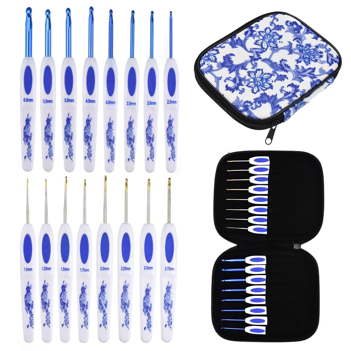 Cross-border Blue and White Porcelain Crochet Hook Set Handmade DIY Knitting Tool Chinese Style Printed Handle Aluminum Oxide Crochet Hook