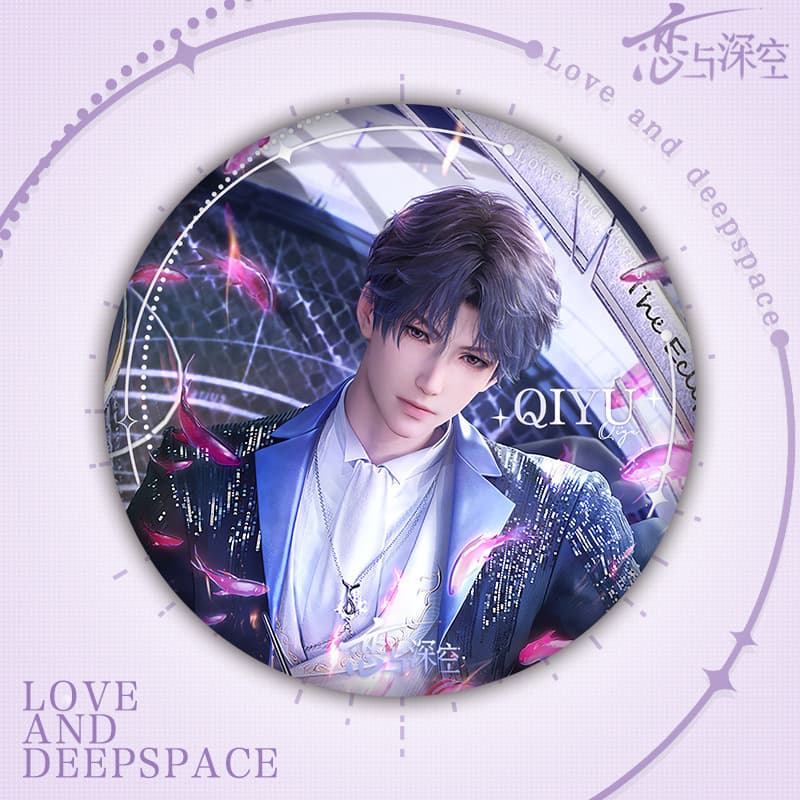 Love and Deepspace New Qin Che, Li Shen, Qi Yu Merch: 75mm Double-Sided Flash Large Badge Button, Hanging Ornament