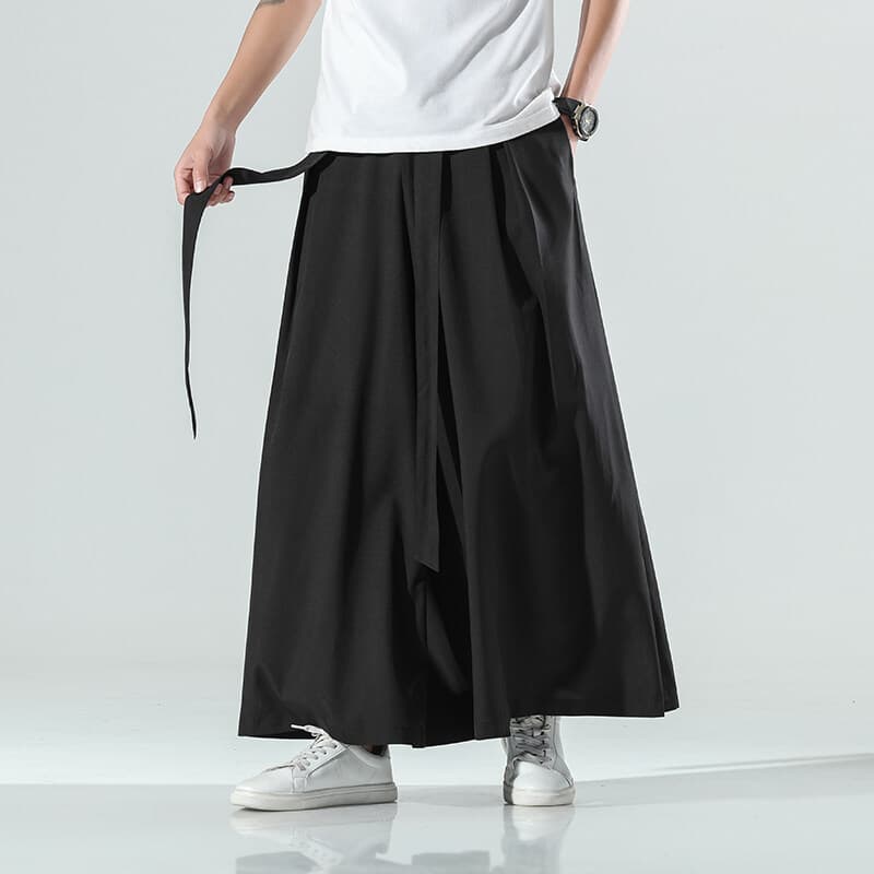 2025 Summer Ice Silk Cool Loose Wide-Leg Pants Chinese Style Men's Trendy Simple Skirt Pants with Han Elements