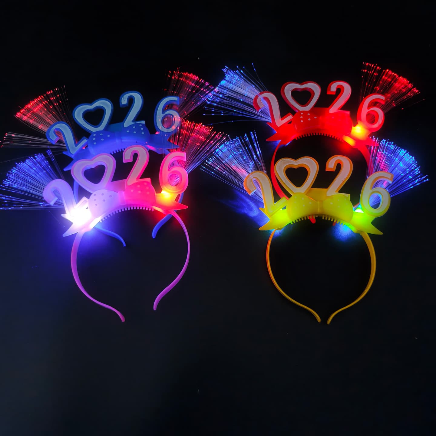2026 Bow Fiber Optic Light-up Hair Accessory Headband and Clip, New Year's Eve Party Supplies, Cheering Prop
