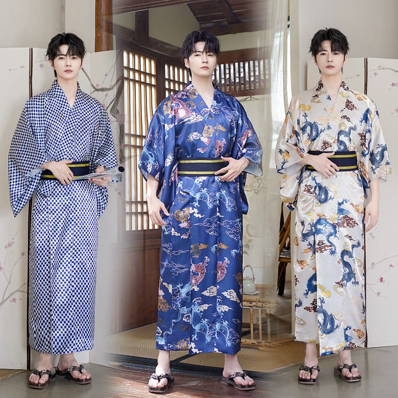2026 Autumn/Winter Japanese Traditional Men's Kimono Formal Wear Samurai Style Yukata Robe Homewear Multicolor