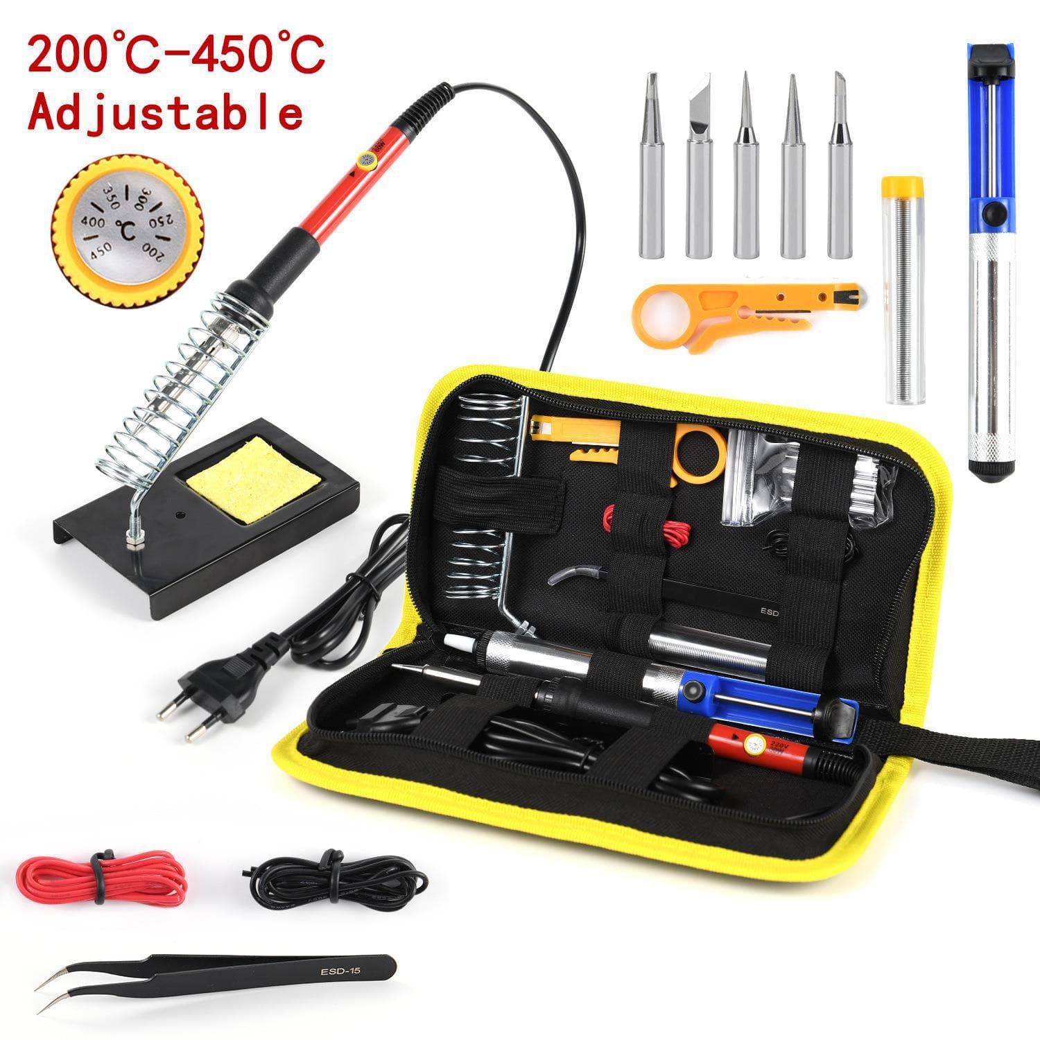 Adjustable Temperature Soldering Iron Kit 15-Piece Set 60W Iron for Home Soldering Repair DIY Tool Set