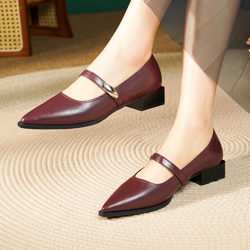 French pointed toe block heel Mary Jane shoes for women, spring and summer fashion leather shoes, low-cut high heels, versatile and elegant single shoes