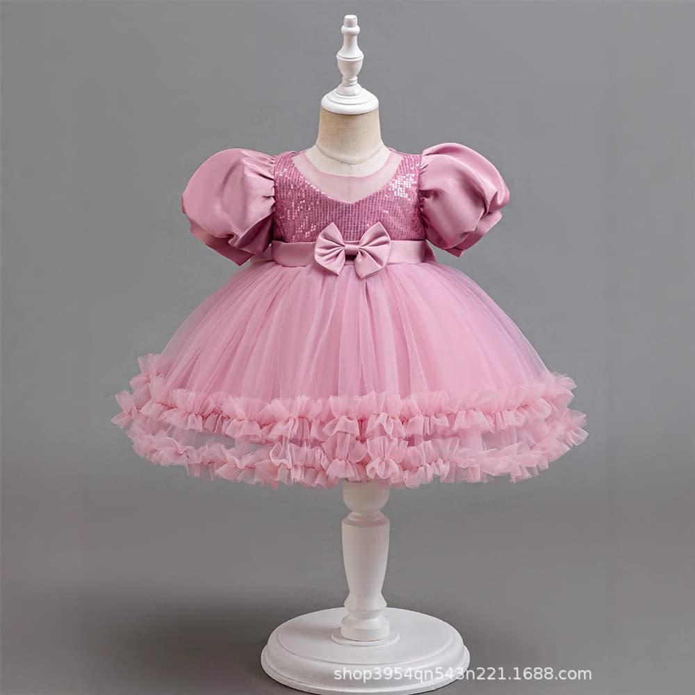 Princess dress girl's fluffy gauze flower girl wedding dress little girl catwalk children's evening dress host piano performance dress