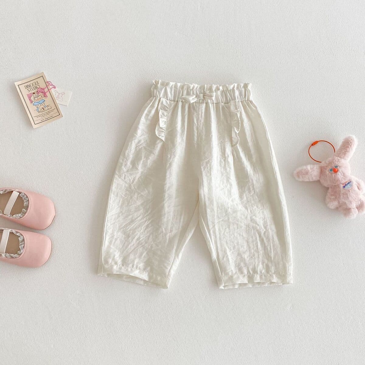 Girls' bow anti-mosquito pants 2025 summer new baby solid color casual pants thin children's sweet Korean style pants