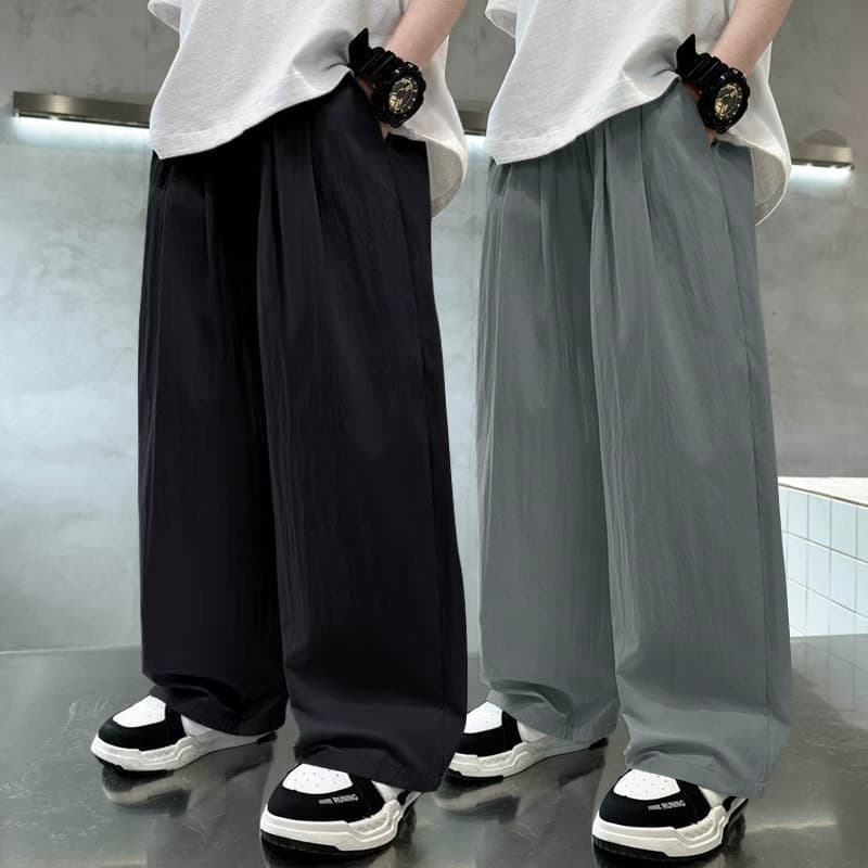 Boys Summer Anti-Mosquito 2025 New Solid Color Loose Straight Casual Pants for Big Kids Trendy Quick-Dry Trousers