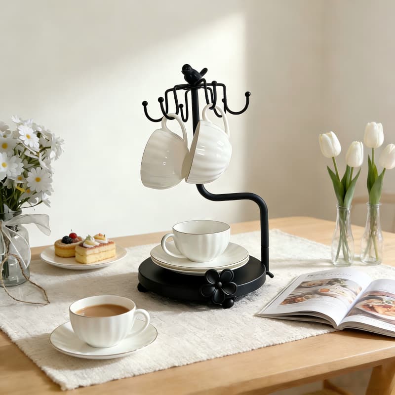 Home Metal Cup Holder Living Room Iron Wall Rack Set Creative Vintage Decoration European Coffee Cup Hanging Storage Rack