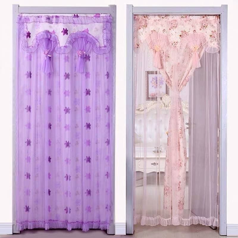 No-Drill Screen Door Curtain, Non-Transparent Curtain Half Curtain Light-Blocking Lace Fabric Door Curtain, Mosquito-Proof Door Curtain, Bedroom Partition Curtain