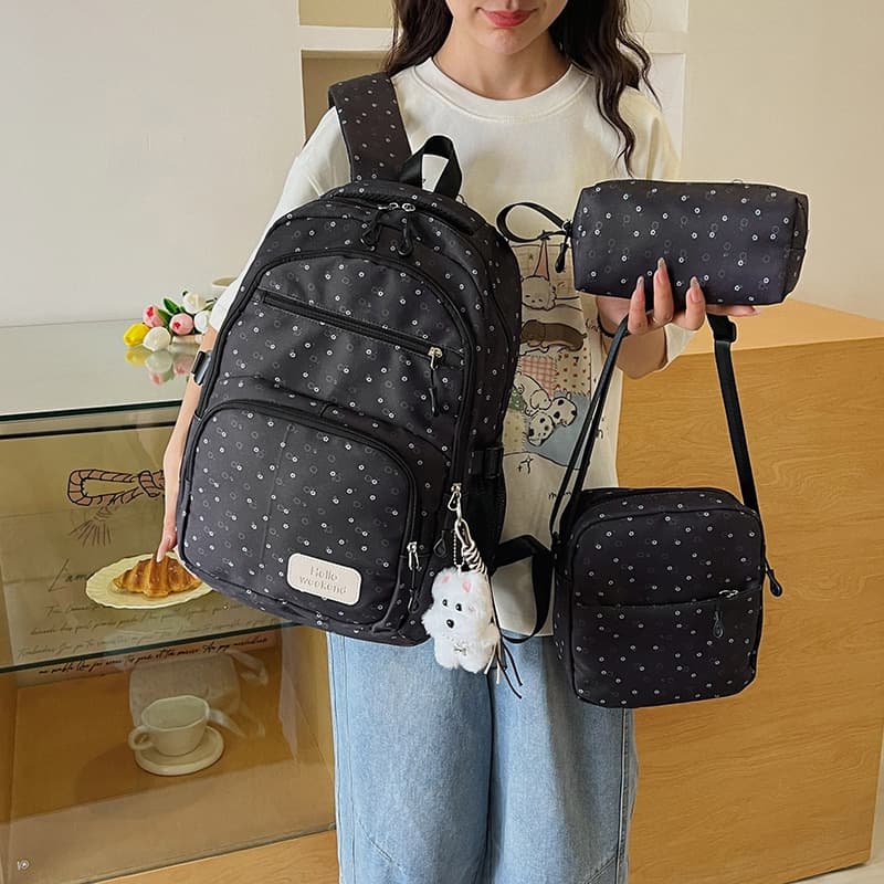New small fresh printed schoolbags for junior high school students, high school students, college style women's backpacks, three-piece original set