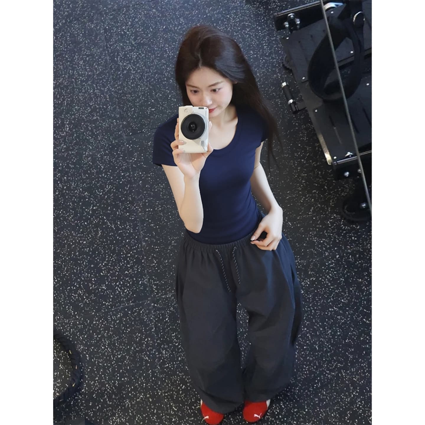 Navy Blue Short Sleeve T-Shirt for Women, 2026 New Style, Slim Fit Athletic Top for Gym Wear