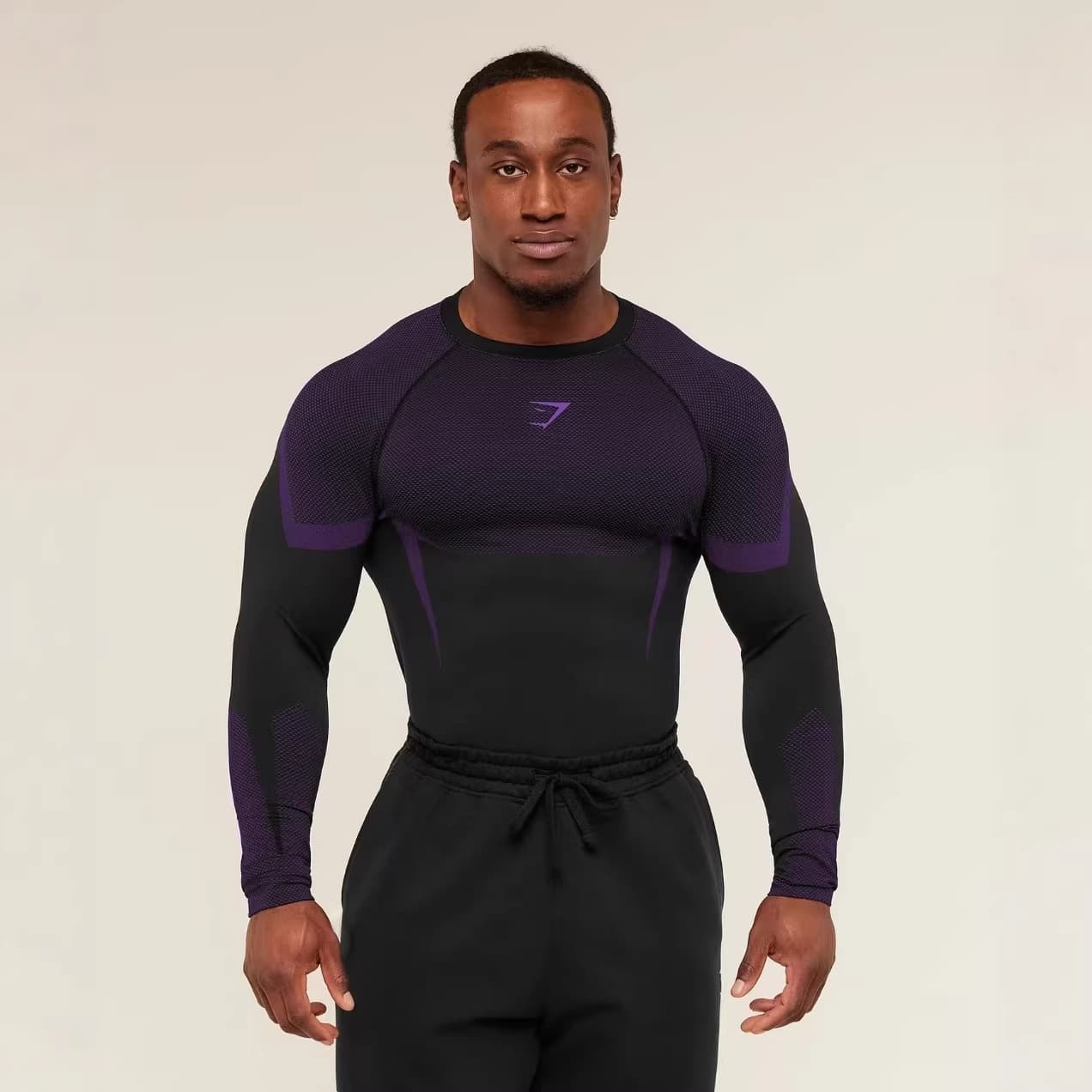 GYMSHARK/ONYX5 Men's Long Sleeve Round Neck Sports Fitness Quick Dry Breathable Stretch Tight T-Shirt