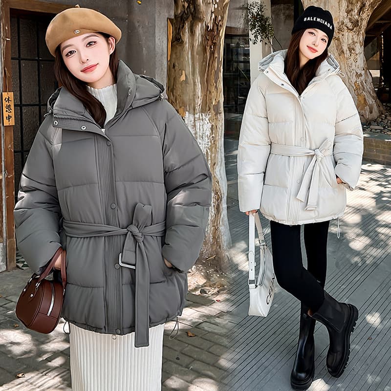 European and American Style Belted Puffer Coat for Women 2025 Winter New Fashion Waist-Tightening Slim Thick Sweet Outerwear Trend