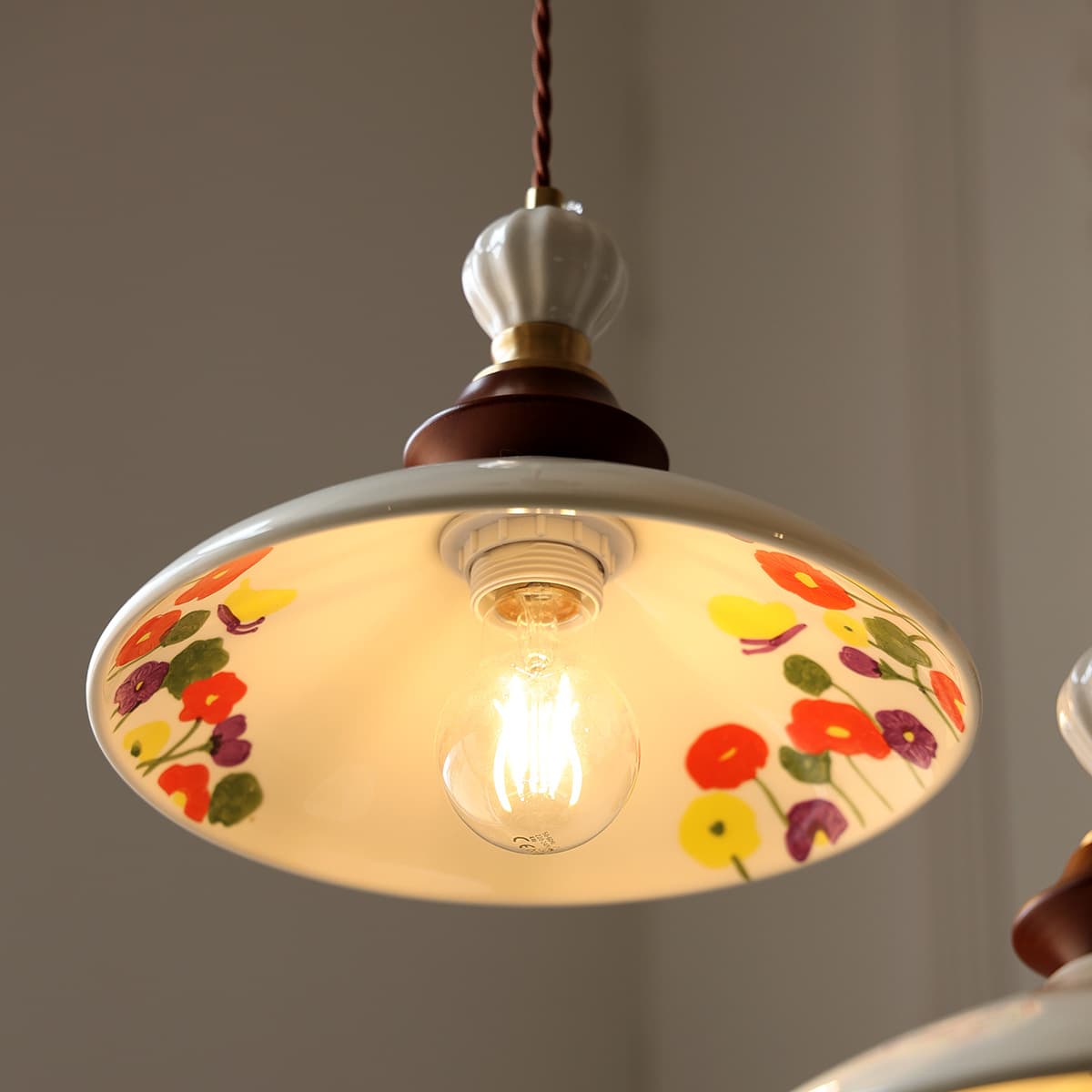 Vintage Glazed Ceramic Pendant Light for Restaurant, Bay Window, Cashier Desk, Retro Ceramic Cosmos Flower Hallway Light